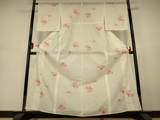 平和屋着物＊夏物　小紋　絽　地紙花文　洗える着物　AABJ8009jd