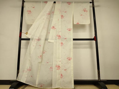 平和屋着物＊夏物　小紋　絽　地紙花文　洗える着物　AABJ8009jd