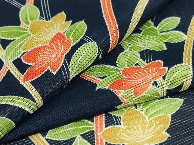 平和屋着物＊夏物　小紋　絽　草花文　洗える着物　未使用　AABJ8012jd