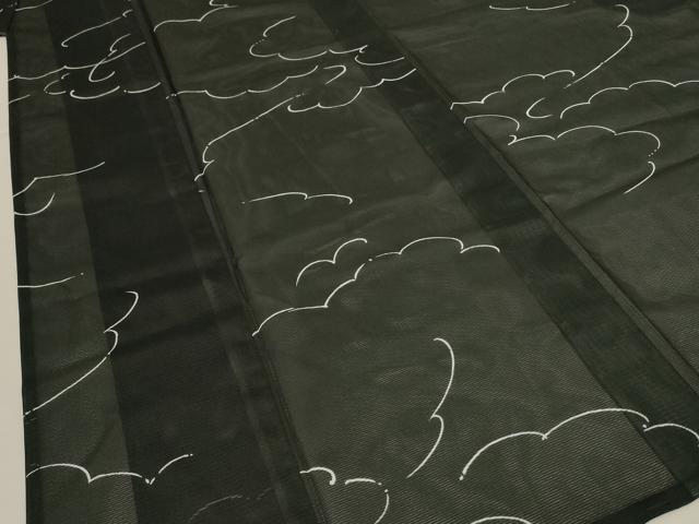 平和屋着物＊夏物　小紋　絽　雲取り文　黒地　洗える着物　AABJ8013jd