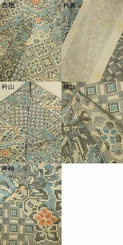 平和屋着物＊夏物　小紋　紗　幾何学花文　洗える着物　AABJ8016jd