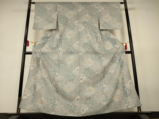 平和屋着物＊夏物　小紋　紗　幾何学花文　洗える着物　AABJ8016jd