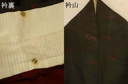 平和屋着物＊夏物　小紋　紗　枝葉文　黒地　正絹　逸品　AABJ8023jd