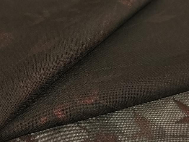 平和屋着物＊夏物　小紋　紗　枝葉文　黒地　正絹　逸品　AABJ8023jd