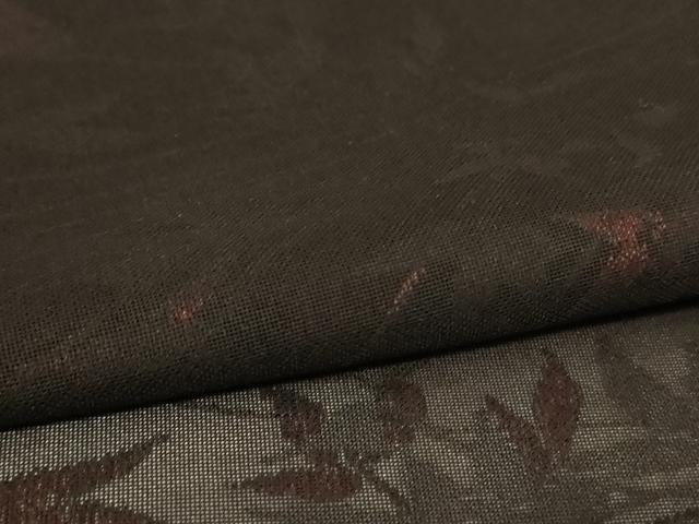 平和屋着物＊夏物　小紋　紗　枝葉文　黒地　正絹　逸品　AABJ8023jd