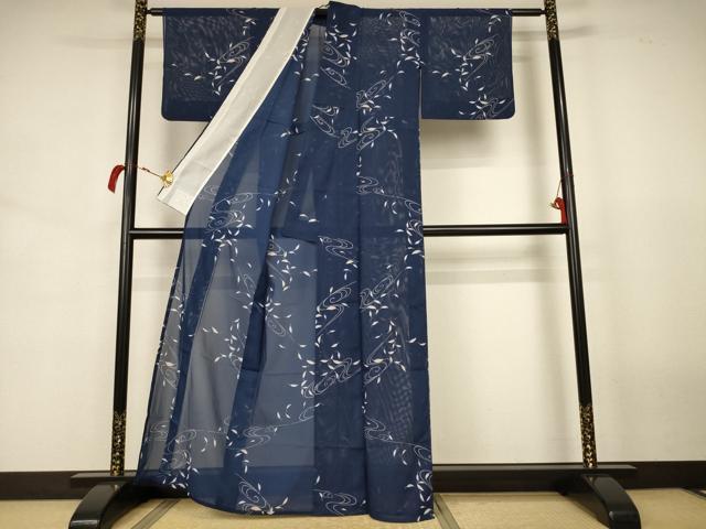 平和屋着物＊夏物 小紋 絽 舞葉文 洗える着物 AABJ8028jd