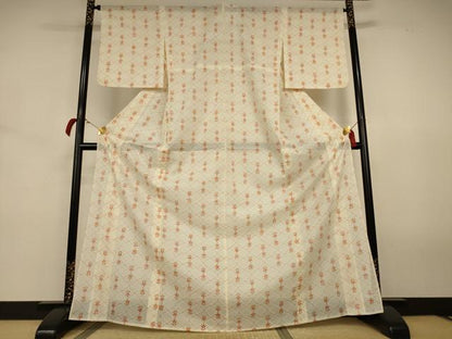 平和屋着物＊夏物 小紋 絽 花菱文 ロング丈 洗える着物 AABJ8031jd