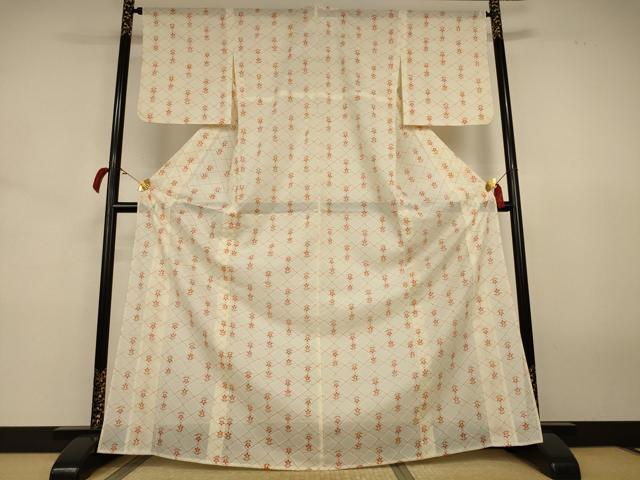 平和屋着物＊夏物 小紋 絽 花菱文 ロング丈 洗える着物 AABJ8031jd