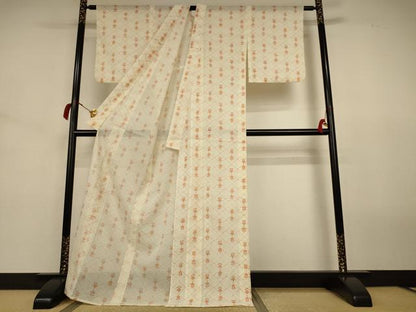 平和屋着物＊夏物 小紋 絽 花菱文 ロング丈 洗える着物 AABJ8031jd