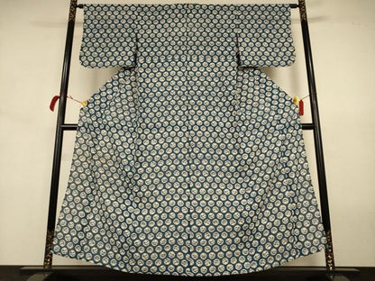平和屋着物＊夏物 小紋 絽 型染め 枝葉丸文 正絹 逸品 AABJ8033jd