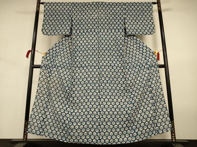 平和屋着物＊夏物 小紋 絽 型染め 枝葉丸文 正絹 逸品 AABJ8033jd
