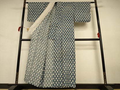 平和屋着物＊夏物 小紋 絽 型染め 枝葉丸文 正絹 逸品 AABJ8033jd