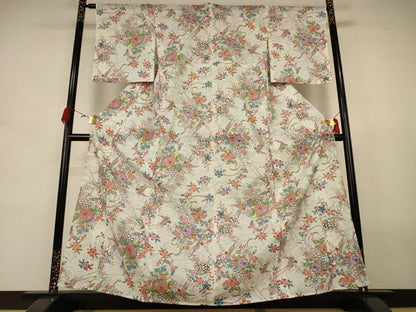 平和屋着物＊夏物 小紋 絽 舞蝶花鳥文 洗える着物 AABJ8040jd