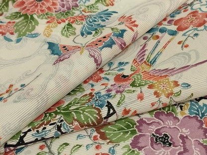 平和屋着物＊夏物 小紋 絽 舞蝶花鳥文 洗える着物 AABJ8040jd