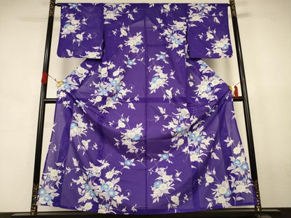 平和屋着物＊夏物　小紋　絽　草花文　洗える着物　AABJ8043jd
