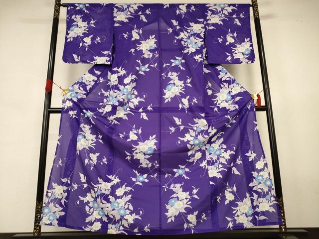 平和屋着物＊夏物　小紋　絽　草花文　洗える着物　AABJ8043jd