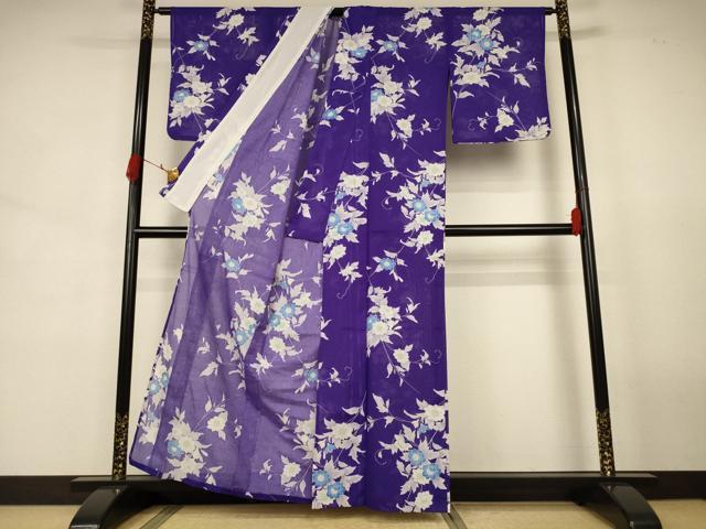 平和屋着物＊夏物　小紋　絽　草花文　洗える着物　AABJ8043jd