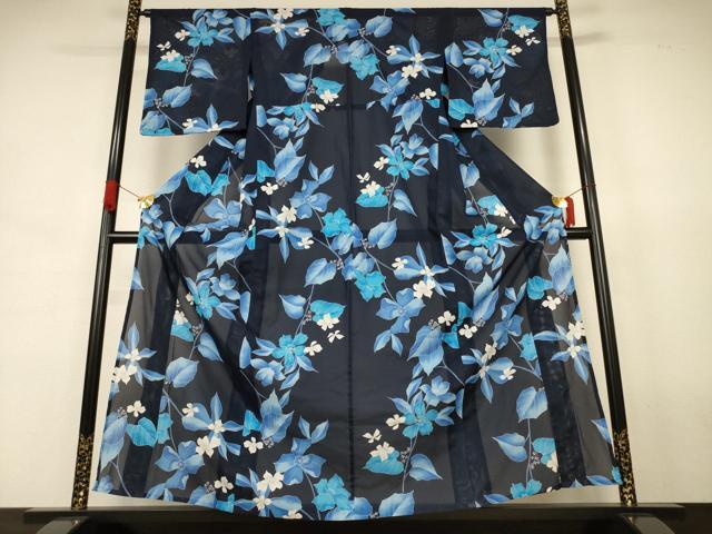 平和屋着物＊夏物　小紋　絽　草花文　洗える着物　AABJ8051jd