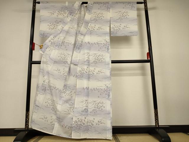 平和屋着物＊夏物　小紋　絽　横段萩文　暈し染め　洗える着物　AABJ8053jd