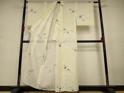 平和屋着物＊夏物　小紋　絽　枝葉文　暈し染め　洗える着物　AABJ8055jd