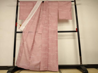 平和屋着物＊夏物　小紋　絽　幾何学文様　洗える着物　AABJ8056jd
