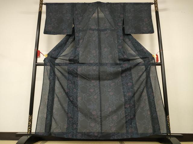 平和屋着物＊夏物　小紋　紗　花唐草文　洗える着物　AABJ8057jd