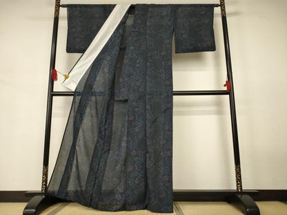平和屋着物＊夏物　小紋　紗　花唐草文　洗える着物　AABJ8057jd