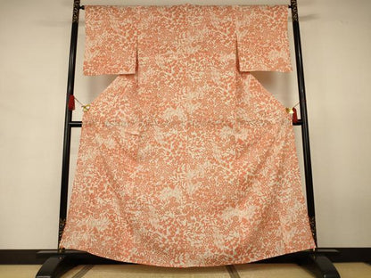 平和屋着物＊夏物　小紋　絽　型染め　草花文　ゑり善扱い　正絹　逸品　AABJ8062jd