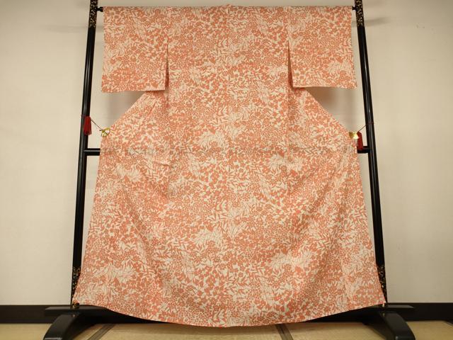 平和屋着物＊夏物　小紋　絽　型染め　草花文　ゑり善扱い　正絹　逸品　AABJ8062jd