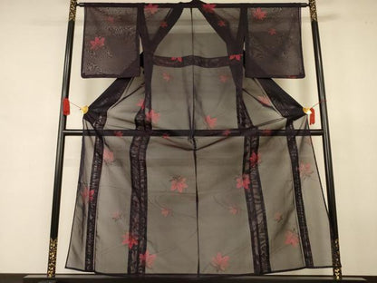 平和屋着物＊夏物　小紋　紗　楓文　正絹　逸品　未使用　AABJ8063jd