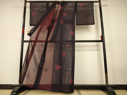 平和屋着物＊夏物　小紋　紗　楓文　正絹　逸品　未使用　AABJ8063jd