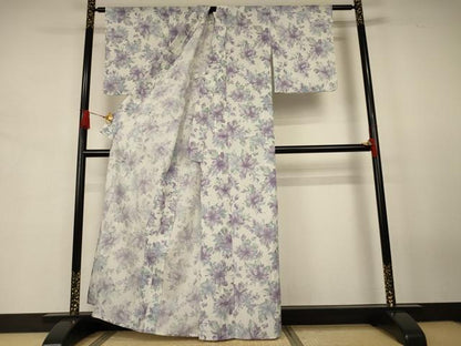 平和屋着物＊夏物　小紋　絽　草花文　洗える着物　AABJ8071jd