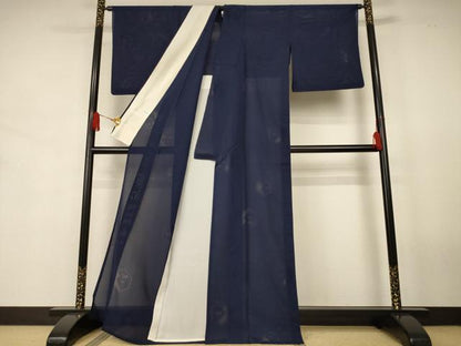 平和屋着物＊夏物　色無地　亀甲笹紋紗　藍鉄色　正絹　逸品　AABJ8078jd