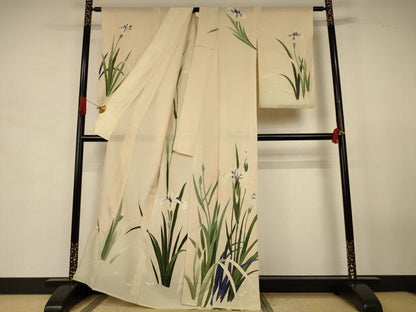 平和屋着物＊夏物　訪問着　絽　草花文　銀彩　正絹　逸品　AABJ8079jd