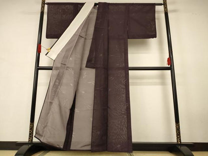 平和屋着物＊夏物　小紋　紗　枝葉文　正絹　逸品　AABJ8080jd