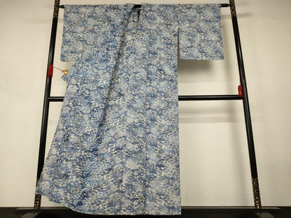 平和屋着物＊夏物　小紋　絽　藍　型染め　風景文　正絹　逸品　AABJ8084jd