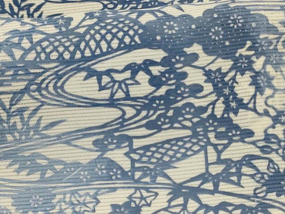 平和屋着物＊夏物　小紋　絽　藍　型染め　風景文　正絹　逸品　AABJ8084jd
