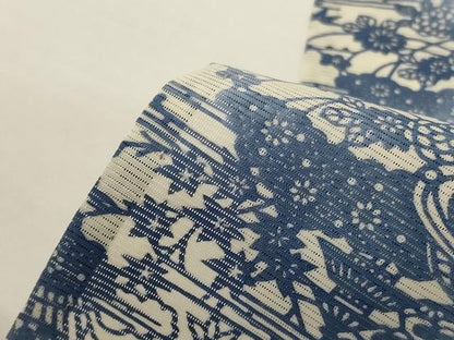 平和屋着物＊夏物　小紋　絽　藍　型染め　風景文　正絹　逸品　AABJ8084jd
