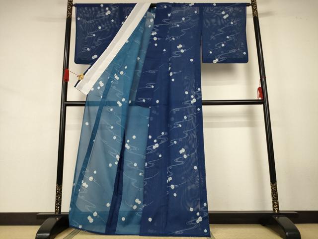 平和屋着物＊夏物　小紋　絽　流水文　鈴　洗える着物　AABJ8087jd
