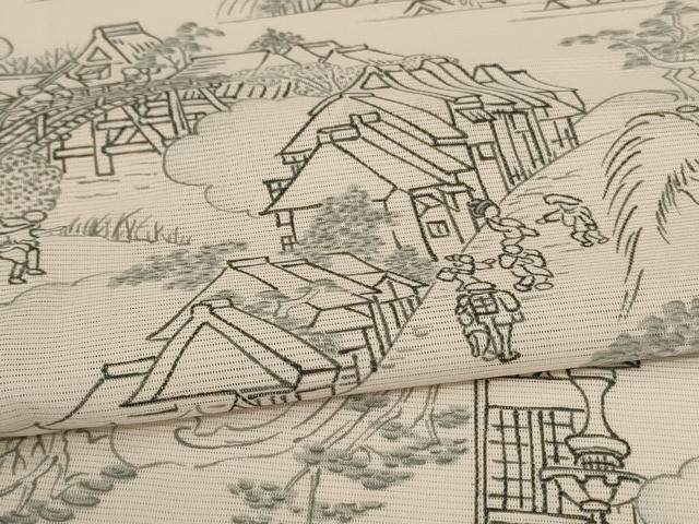 平和屋着物＊夏物　小紋　絽　風景文　洗える着物　AABJ8094jd