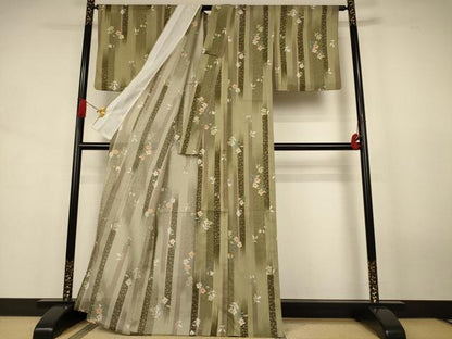 平和屋着物＊夏物　小紋　絽　草花間道　洗える着物　AABJ8095jd