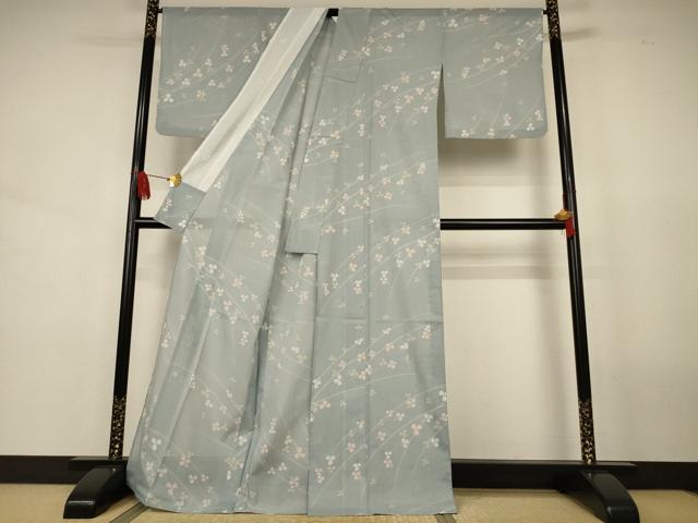 平和屋着物＊夏物　小紋　絽　草花文　洗える着物　AABJ8096jd