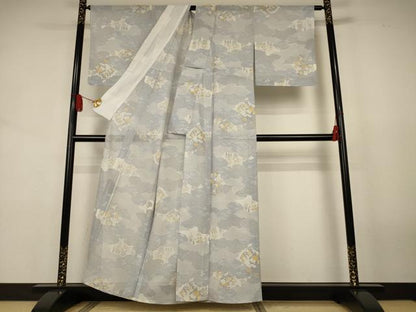 平和屋着物＊夏物　小紋　絽　雲取り草花文　洗える着物　未使用　AABJ8097jd