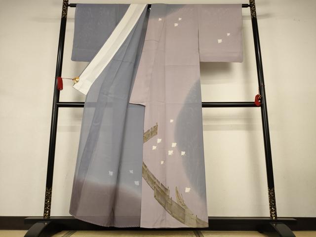 平和屋着物＊夏物　訪問着　絽　立波千鳥文　暈し染め　金彩　正絹　逸品　AABJ8103jd