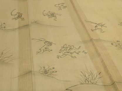 平和屋着物＊夏物　訪問着　生紬　紗　手描き　鳥獣戯画　正絹　逸品　AABJ8104jd