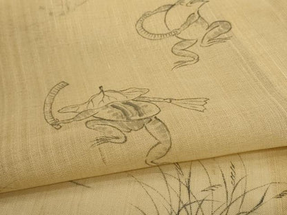 平和屋着物＊夏物　訪問着　生紬　紗　手描き　鳥獣戯画　正絹　逸品　AABJ8104jd