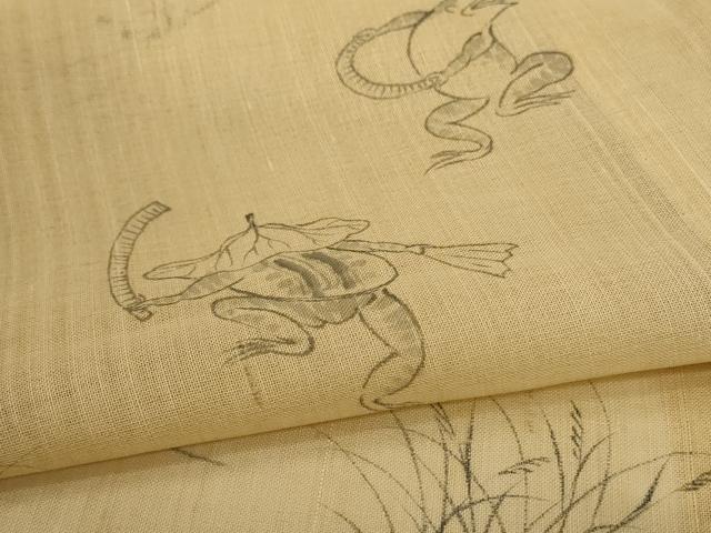 平和屋着物＊夏物　訪問着　生紬　紗　手描き　鳥獣戯画　正絹　逸品　AABJ8104jd