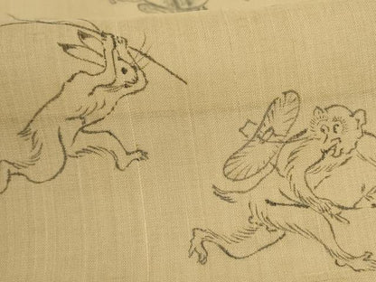 平和屋着物＊夏物　訪問着　生紬　紗　手描き　鳥獣戯画　正絹　逸品　AABJ8104jd