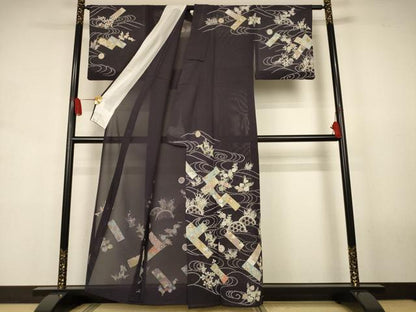 平和屋着物＊夏物　訪問着　絽　駒刺繍　流水短冊花文　金彩　正絹　逸品　AABJ8106jd