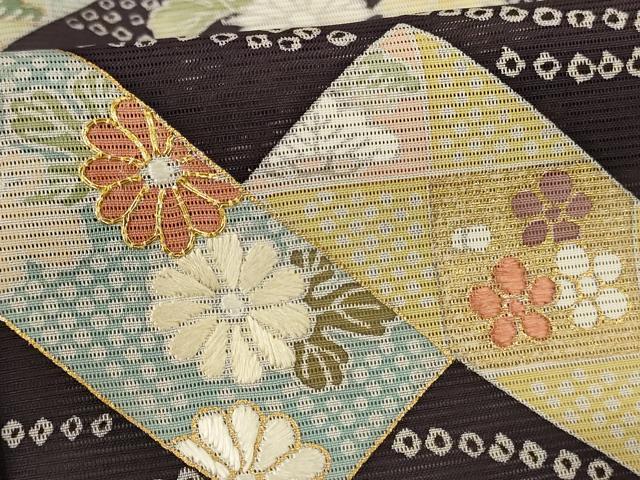 平和屋着物＊夏物　訪問着　絽　駒刺繍　流水短冊花文　金彩　正絹　逸品　AABJ8106jd